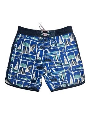 Fat Face Boy's Swim Trunks Bottoms Adjustable Tie Waist Blue Aqua Size 6 - 7 Yrs